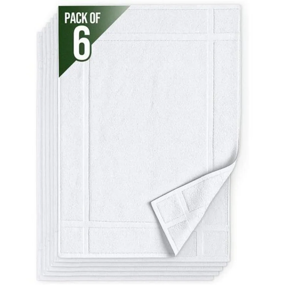 White Cotton Bath Mat Set of 6 20x30 Soft Absorbent Quick Dry Washable Bathroom